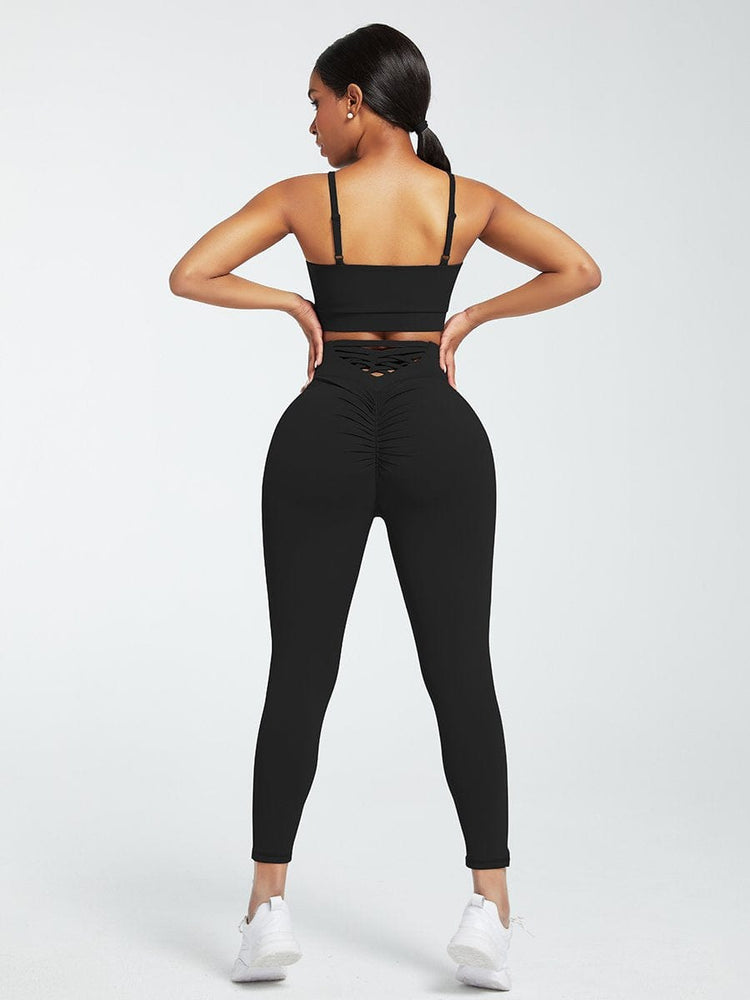 Wholesale Black Adjustable Straps High Waist Athletic Suit Quick Drying