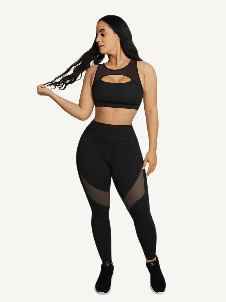 Wholesale Yoga Pants With See-through Tulle Splicing