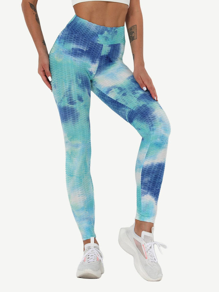 Wholesale Adorable Deep Blue Tie-Dyed Yoga Leggings Ankle Length Nice Quality