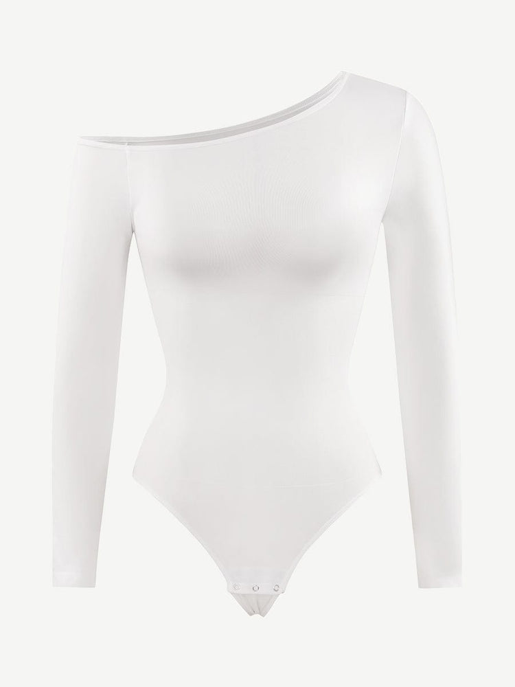 Wholesale Seamless Diagonal Neck Long Sleeve Waist Trimming Thong Bodysuit