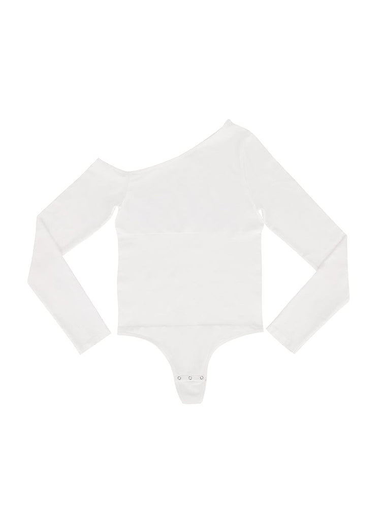 Wholesale Seamless Diagonal Neck Long Sleeve Waist Trimming Thong Bodysuit