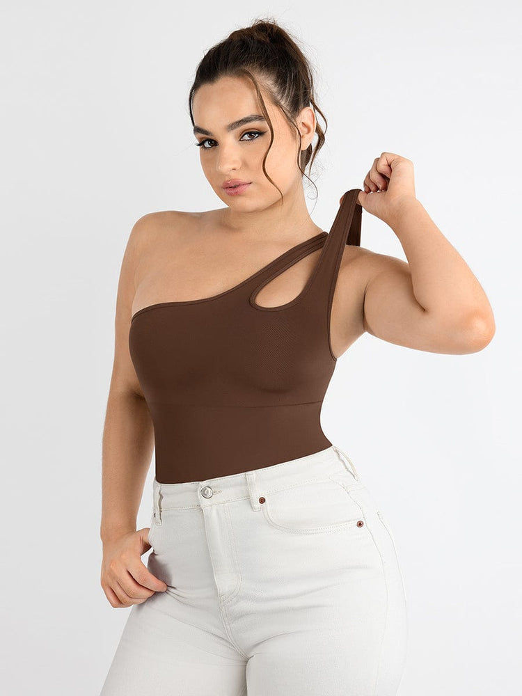 Wholesale One-shoulder Cut Out Waist and Abdomen Compression Shapewear Bodysuit