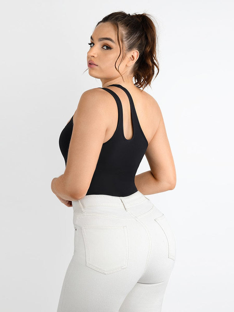 Wholesale One-shoulder Cut Out Waist and Abdomen Compression Shapewear Bodysuit