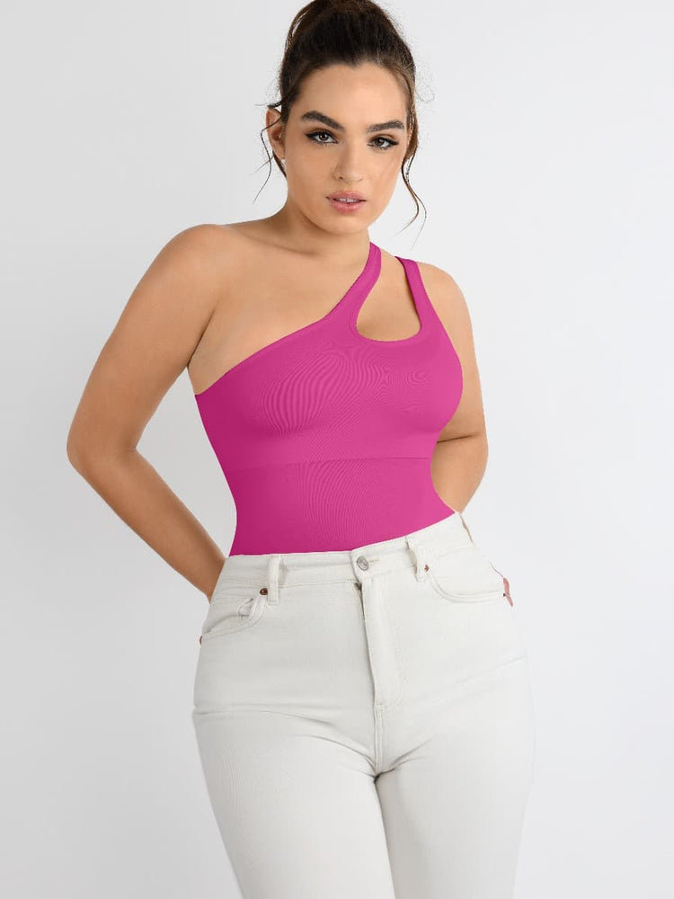 Wholesale One-shoulder Cut Out Waist and Abdomen Compression Shapewear Bodysuit