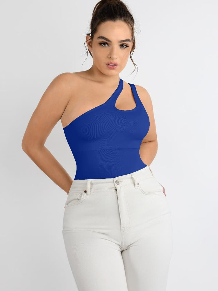 Wholesale One-shoulder Cut Out Waist and Abdomen Compression Shapewear Bodysuit