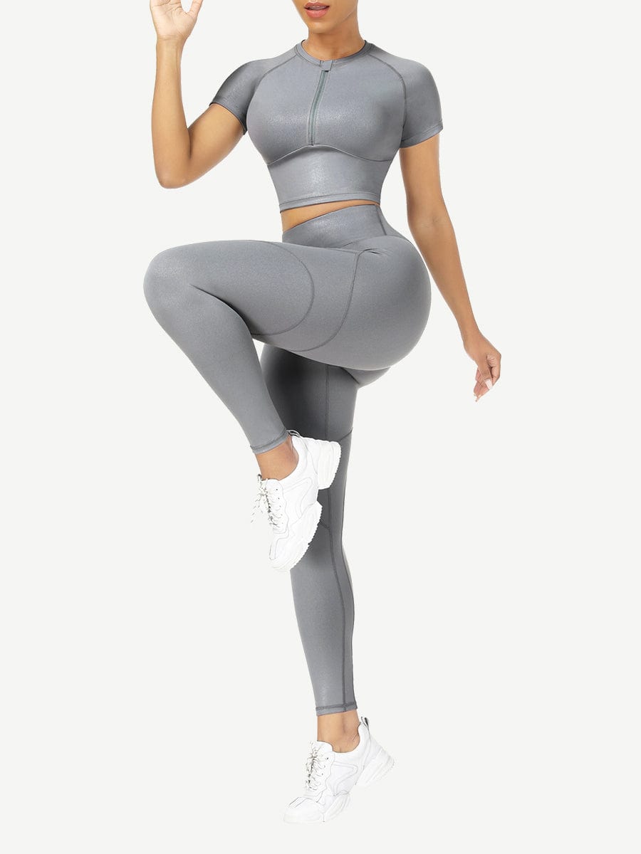 Wholesale Short Sleeves High Waist Yoga Suits For Fitness Moisture Wicking