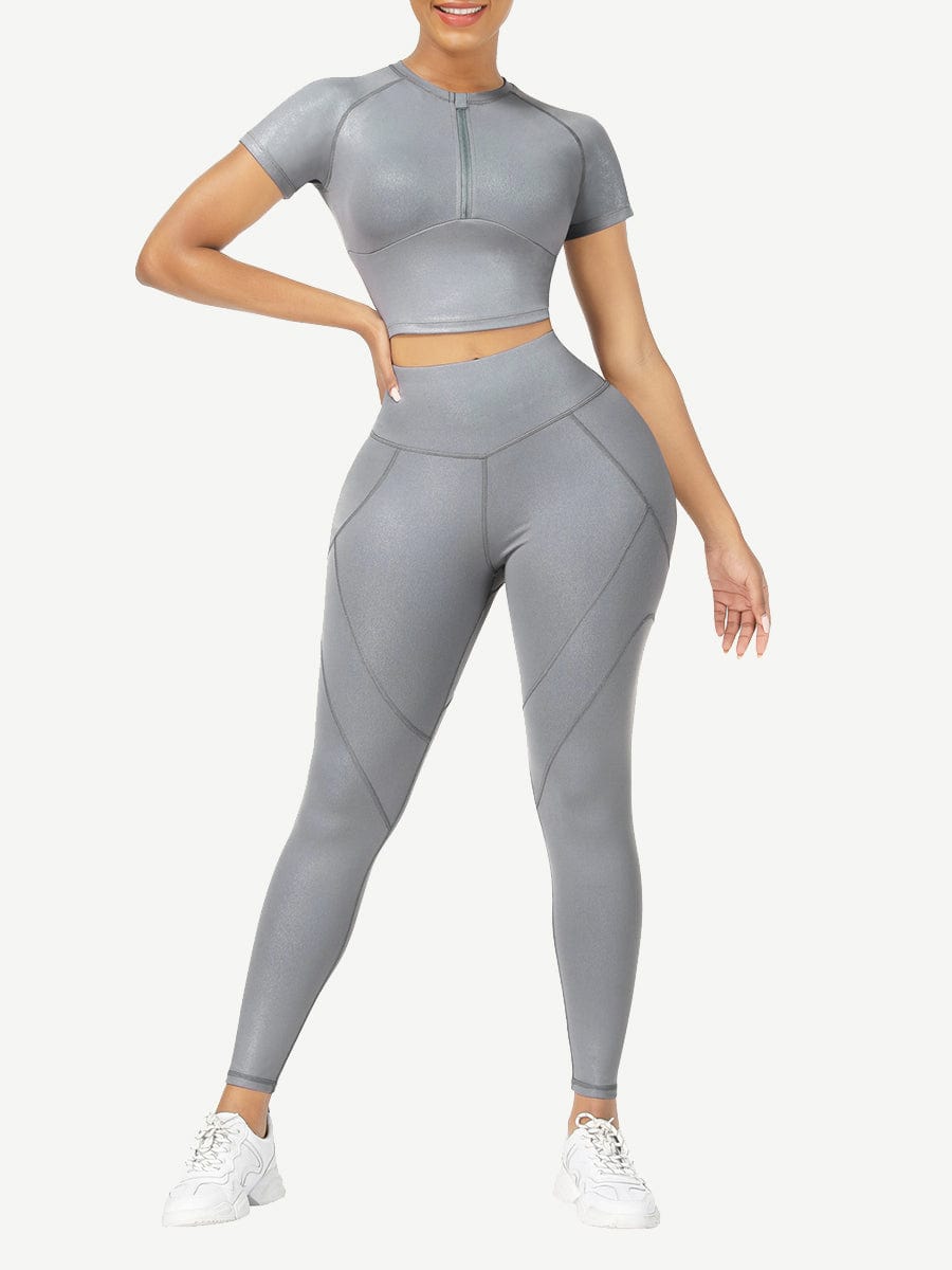 Wholesale Short Sleeves High Waist Yoga Suits For Fitness Moisture Wicking