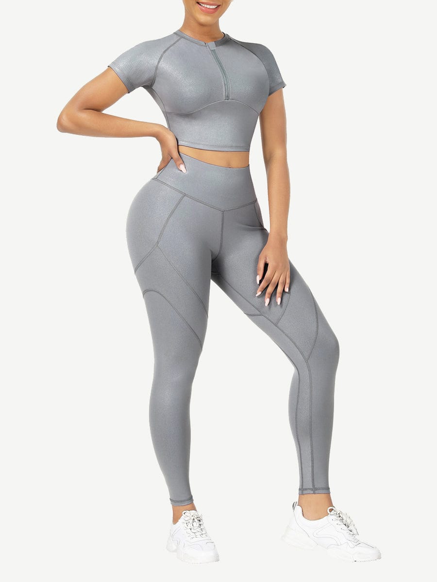 Wholesale Short Sleeves High Waist Yoga Suits For Fitness Moisture Wicking